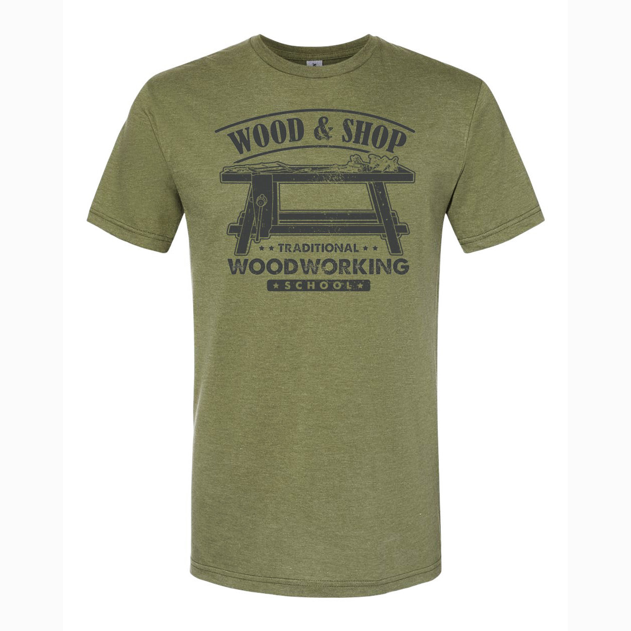 Army Green T-Shirt for the "Wood and Shop Traditional Woodworking School"