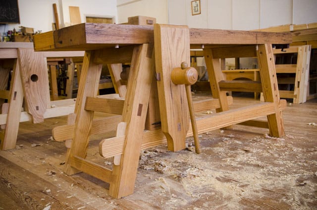 A Portable Moravian Workbench in Roy Underhill's Woodwright's School buy moravian workbench plans for this diy workbench