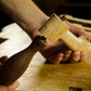 Bill Anderson setting the handle and pins while making a Howarth Bowsaw