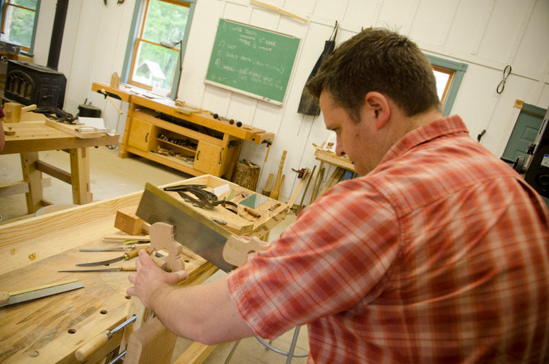 Woodworking student making a dovetail saw in a hand tool woodworking class 