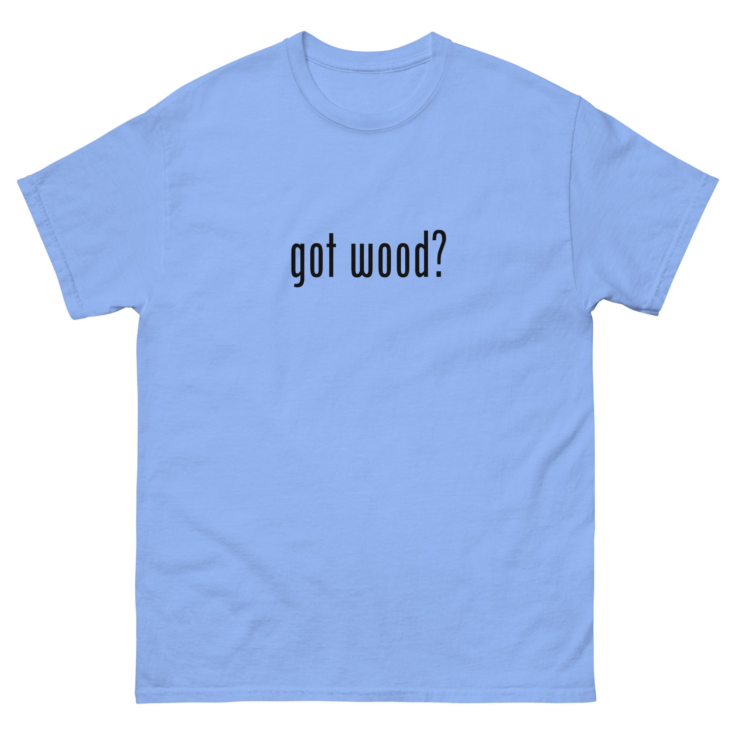 “got wood?” Woodworking T-Shirt – Black Ink (Multiple Colors)