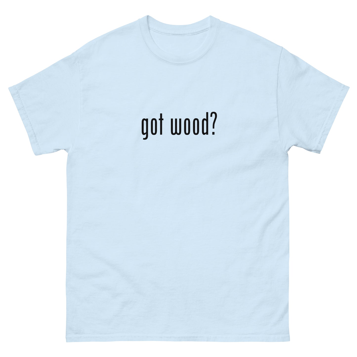 “got wood?” Woodworking T-Shirt – Black Ink (Multiple Colors)