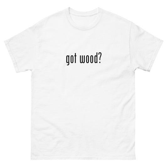 “got wood?” Woodworking T-Shirt – Black Ink (Multiple Colors)