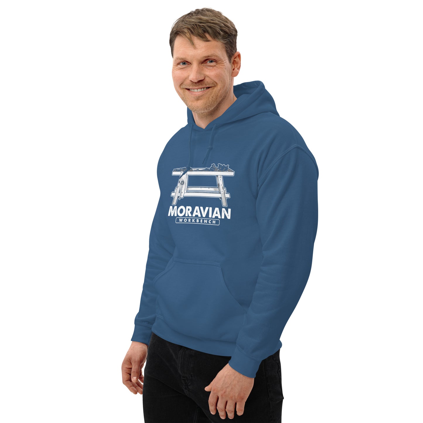 "Moravian Workbench Elevation" Unisex Hoodie for Woodworkers (Multiple Colors)