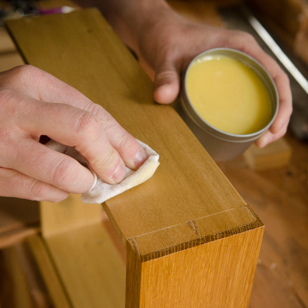 Ye Olde Beeswax Wood Finish applied to a dovetail drawer