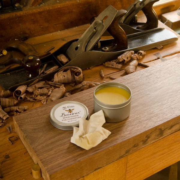 Ye Olde Beeswax Wood Finish applied to a dovetail drawer