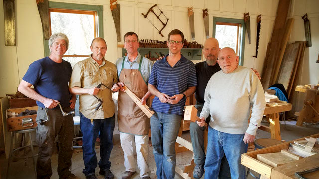 Bill Anderson teaching a hand tool woodworking class on making workbench fixtures