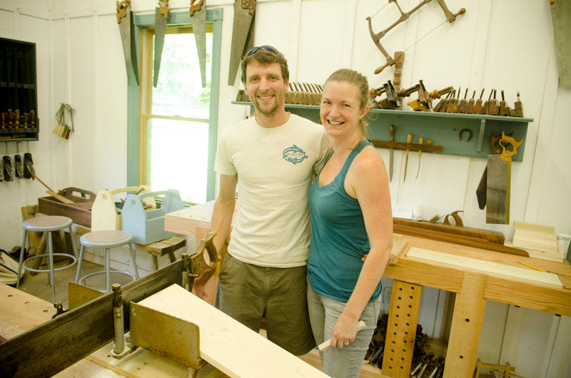 Man and woman student at the introduction to hand tool woodworking class