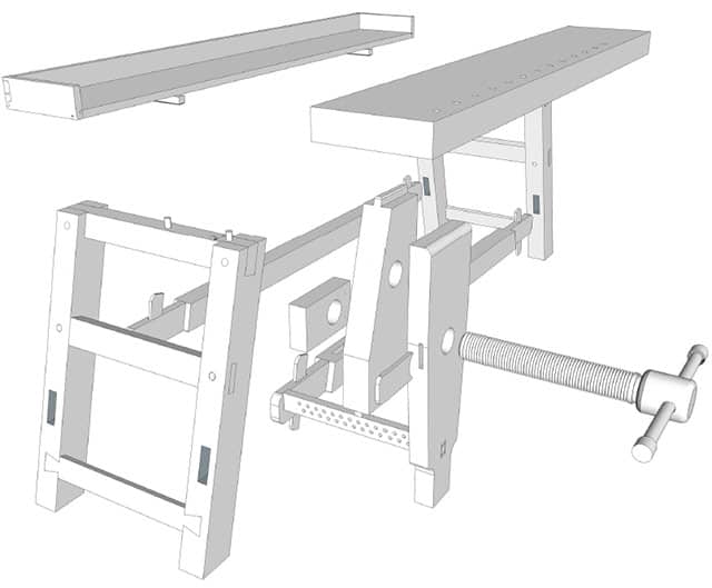 Moravian Workbench plans diy workbench exploded view