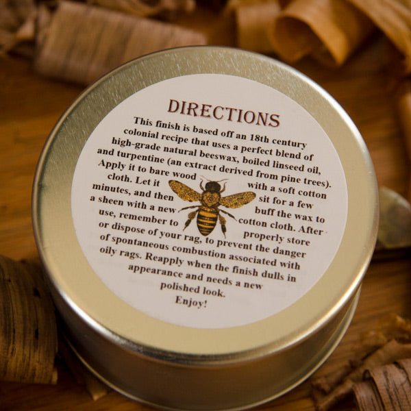 Can of Ye Olde Beeswax Wood Finish for Furniture Directions